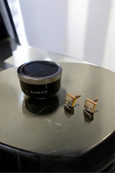 Sarar Taşlı Metal Kutulu Gold Renk Kaplama Kare Kol Düğmesi KD-01