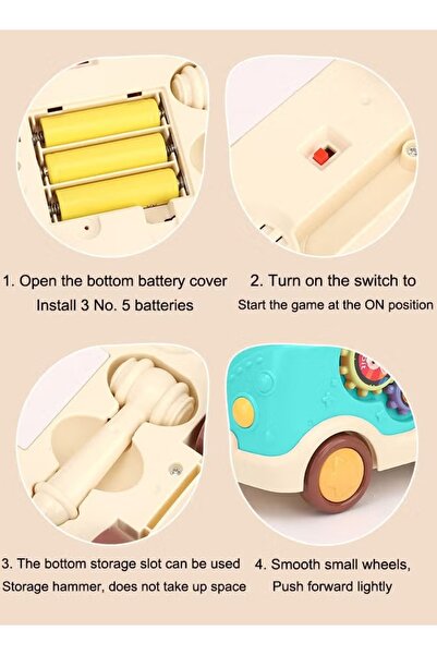 Generic Pounding Toys Pull Along Bus Gopher Toy Playing Hammering Game For Kids Early Educational Toy-Green