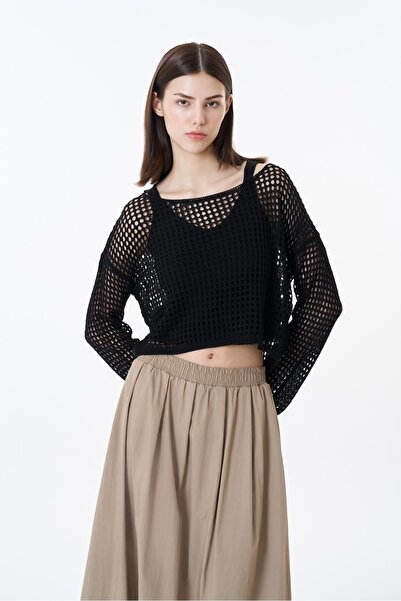 Quzu Double Knitwear Set Trk00150 Black