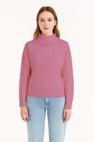 Pampino Women's High Neck Knitted Detailed Sweater