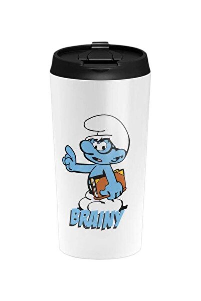 LOUD UNIVERSE كوب من الفولاذ المقاوم للصدأ مطبوع سنفور ذكي، أبيض/أسود/أزرق