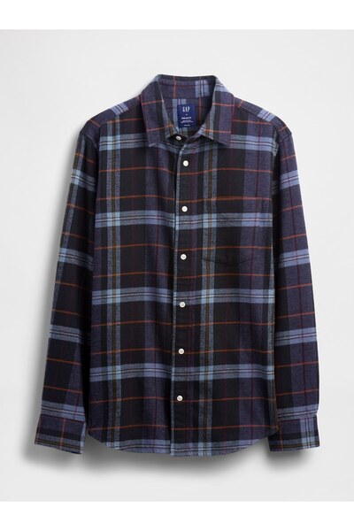 GAP Erkek Mavi Organik Pamuk Relaxed Flannel Gömlek