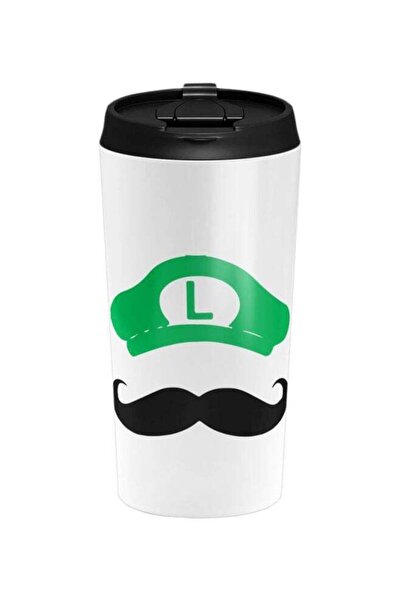 LOUD UNIVERSE كوب من الفولاذ المقاوم للصدأ مطبوع شارب سوبر ماريو مع غطاء، أبيض/أخضر/أسود