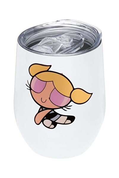 LOUD UNIVERSE كوب أبيض بتصميم كرتوني من Power Puff، سعة 12 أونصة مع غطاء، هدي...
