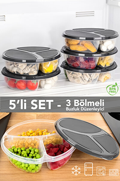 Meleni Home 5 قطع حاويات تخزين دائرية بثلاثة أقسام - منظم ثلاجة مناسب للميكروويف والفريزر