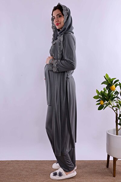 ByLohusa Effortt Smoked Hijab Long Robe Maternity Pajama Set