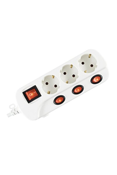 Home Extension cord 3 sockets with individual button, 3 m, white