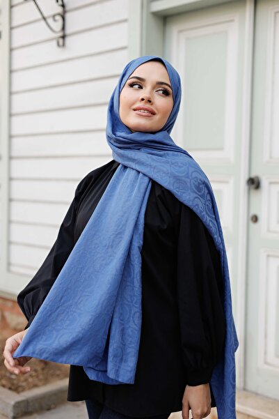 ipekistanbul Soft Jacquard Shawl - Checkerboard Pattern - Indigo