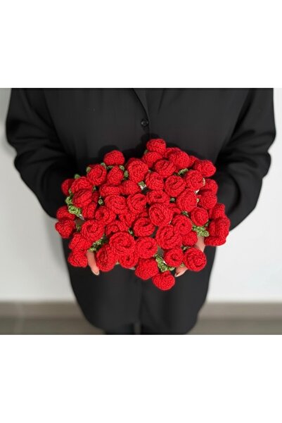 Handmade Hand-Knitted Red Rose Bouquet Blanket and Shawl (95cm)
