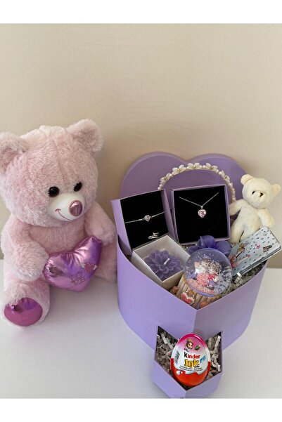 YUELL Sevgiliye Özel Ayıcıklı Mor Hediye Seti Çelik Set Love Konsept Hediyeli...