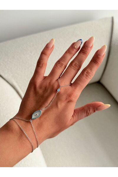 H&S AKSESUAR Special Series Silver Zircon Stone Enameled Evil Eye Bead Detail...