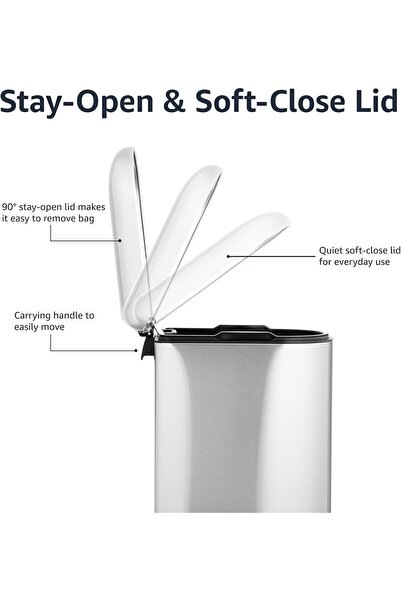 Amazon basics Smudge-Resistant Small Rectangular Trash Can, 10L (2.6 gal), Brushed Stainless Steel