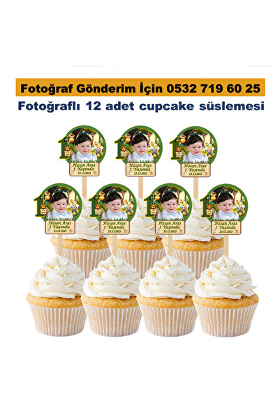 Elara Tasarım Fotoğraflı cupcake pasta süsü Kürdan Süsler 12 Adet