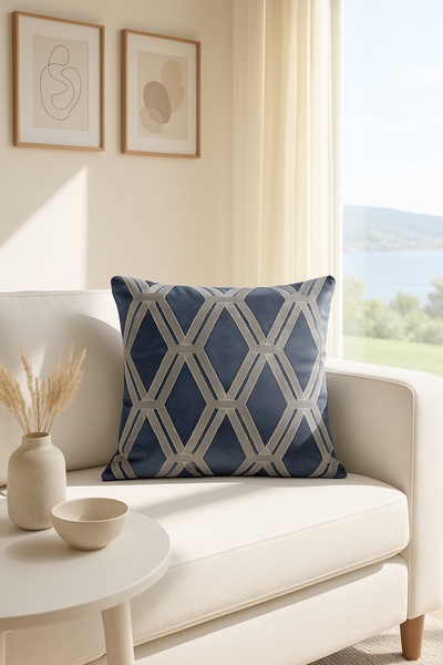 Premier Home Kadife Kırlent Kılıfı Lacivert Gri V1 50x50