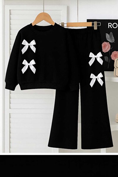 CINARIUM Girl's Ribbon Detail Sweat and Pants Set