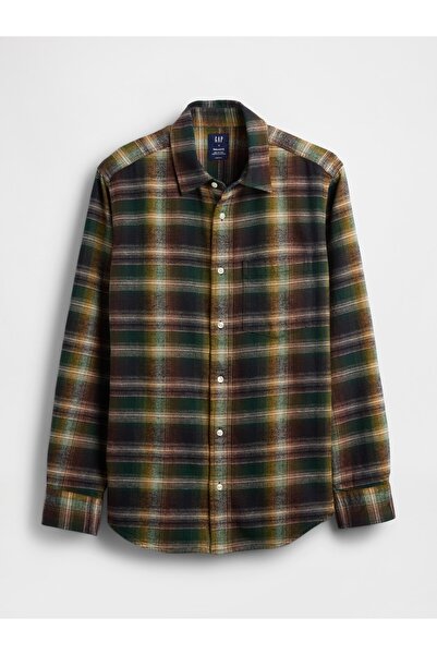 GAP Erkek Yeşil Organik Pamuk Relaxed Flannel Gömlek