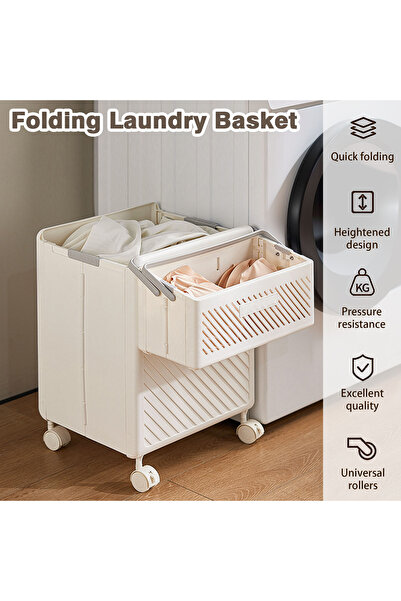 Sinyin Laundry Hamper with Wheels Large Foldable Laundry Organizer & Storage Basket