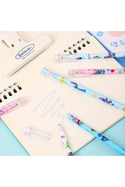Generic Stitch Gel Pen Set - 12PCS Cartoon Character Pens, 0.5mm Black Ink, Cute Stationery for Kidss
