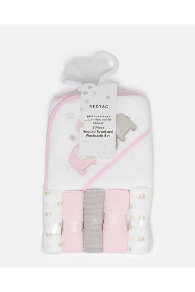 REDTAG Baby Assorted Hooded Towel And Washcloth Set (Pack of 6)