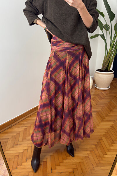 MAGARDE تنورة بتصميم شيفون ملونة بنقشة منقوشة - برتقالي