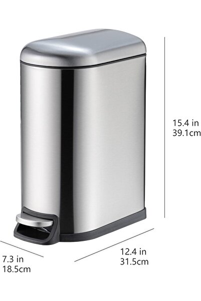 Amazon basics Smudge-Resistant Small Rectangular Trash Can, 10L (2.6 gal), Brushed Stainless Steel