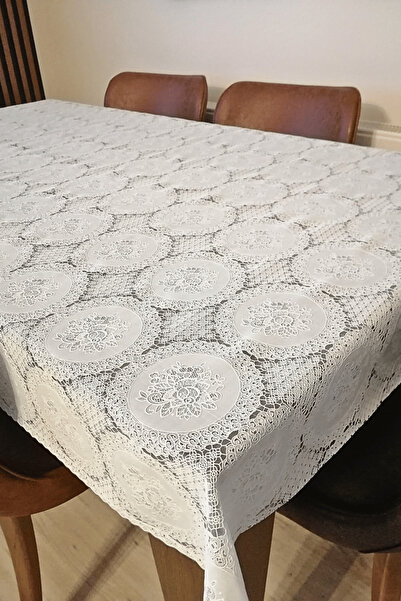 ELEGANCEV Lace Looking Oil-Cloth Table Cloth - Different Sizes - White Color-...