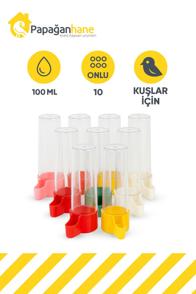 Papağanhane 10’lu Renkli 100 Ml Kuş Suluğu Seti | Muhabbet, Kanarya Ve Küçük Papağan İçin Uyumlu