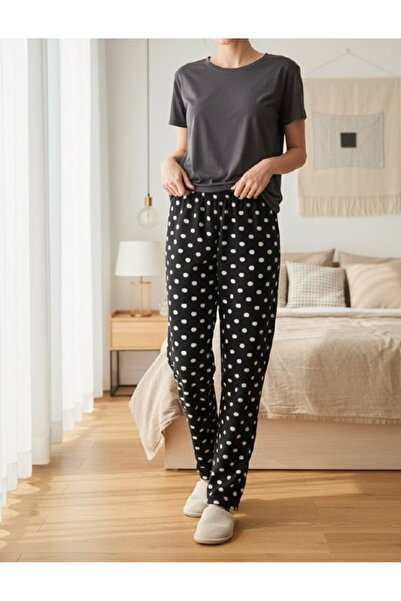 GKN FASHİON Γυναικείο ελαστικό παντελόνι πιτζάμας με στρογγυλό σχέδιο, χειμερ...