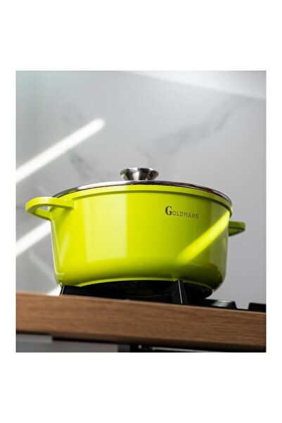 goldmann cast aluminum pot with glass lid 24x11.5 cm, 4.5 L, marbled nonstick interior, green exteri