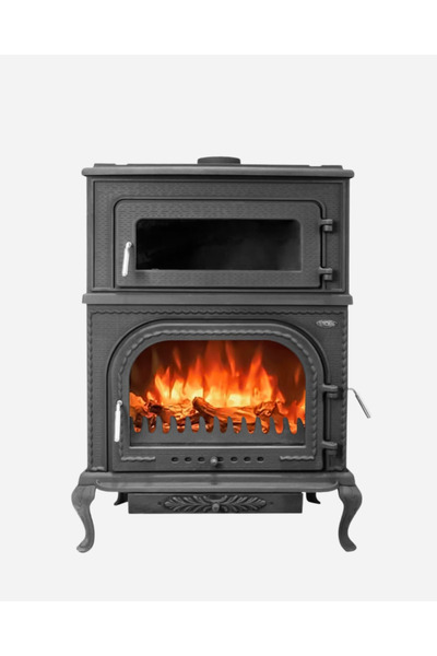Reyo Stove Abant Üç Camlı Yan Kapak Fırınlı Döküm Şömine Soba