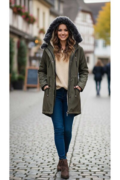 güncüoğlu Hooded Zippered Coat Length 75cm