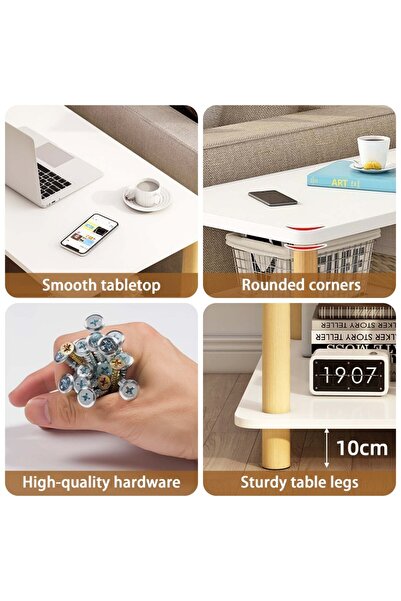 CHOIWIN Double-Layer Coffee Table (80x40x53cm) - Scratch/Water-Resistant Wooden Sofa Table with Large Deskto