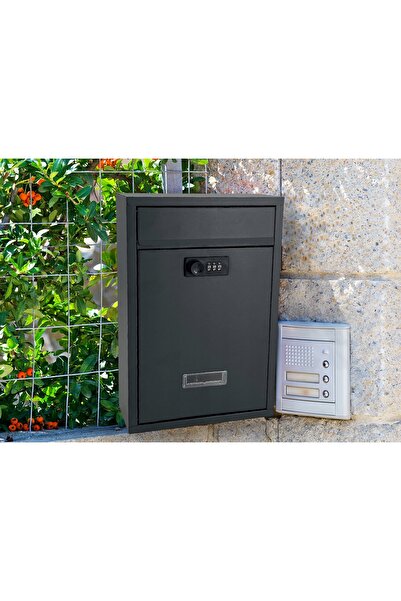 SERSIMO Outdoor mailbox, for fence or wall, made of galvanized steel, with code, 32x8x22cm, dark gray