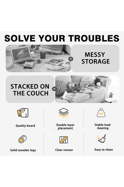 CHOIWIN Modern Double-Layer Coffee Table (120x58x42cm) - 15mm Thickened Wood Sofa Table with Stable Solid Le