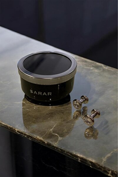 Sarar Taşlı Metal Kutulu Gümüş Renk Kaplama Yuvarlak Kol Düğmesi KD-02