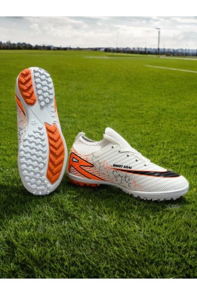 sinmm Astroturf Children's Soccer Cleats and Astroturf Soccer Shoes with White-Orange Socks