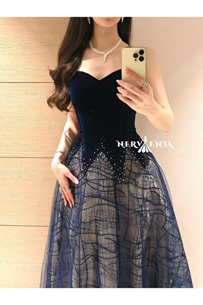 narvenia فستان ليالي النجوم التل والترتر المخملي