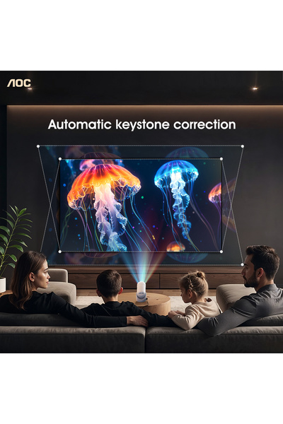 Aoc Mini Projector: Full HD 4K Support, 8000 Lumen, 180° Rotation, Auto Keystone, WiFi BT for Home