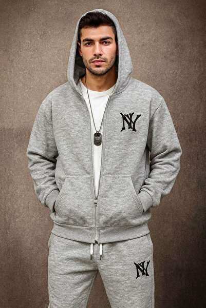 HerTarzınTrendi طقم رياضي شتوي فاخر للجنسين من قصة فضفاضة NY – طقم رياضي ناعم...