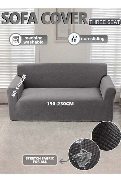 X SPRING sofa cover 3 seater corn fluff super elastic waterproof and wrinkle dark gray 190-230CM