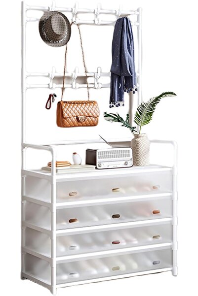 Miskat Trading 5-Layer Hall Tree with Metal Clothes Rail and Shoe Rack