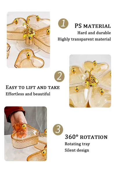 Generic Sectioned snack tray, heart-shaped rotating candy box snack organizer, portable snack box