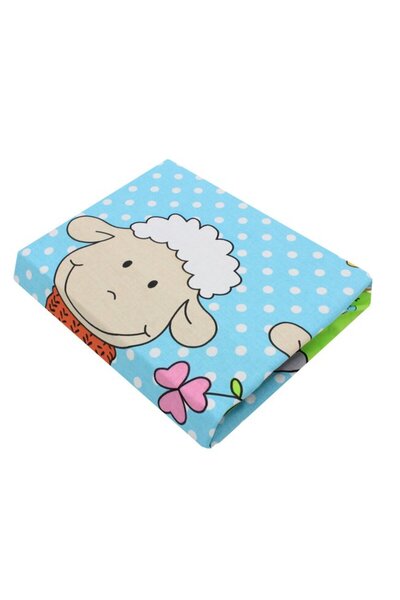 PRICHINDEL Crib sheet, cotton, Little Sheep, turquoise, 140x70 cm
