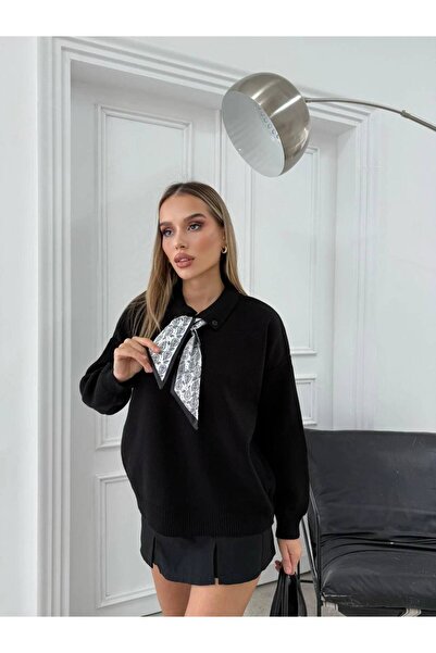 NEWCO Pulover cu guler polo cu eșarfă