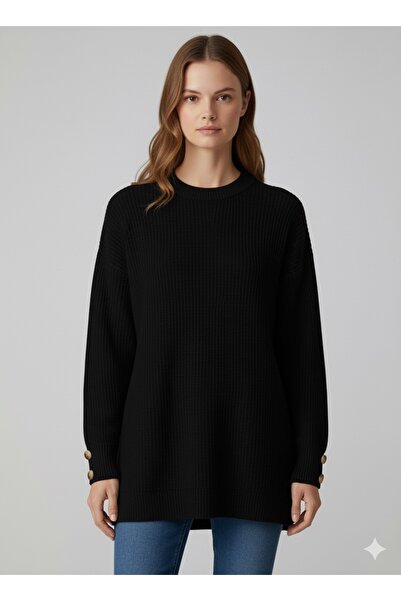 FERHEL Sleeve Button Detailed Thessaloniki Knit Sweater Tunic