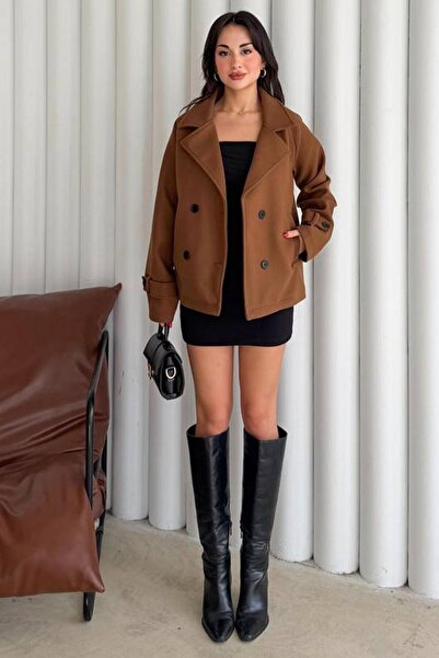 VAGGON Double-Breasted Lapel Double Pocket Buttoned Coat