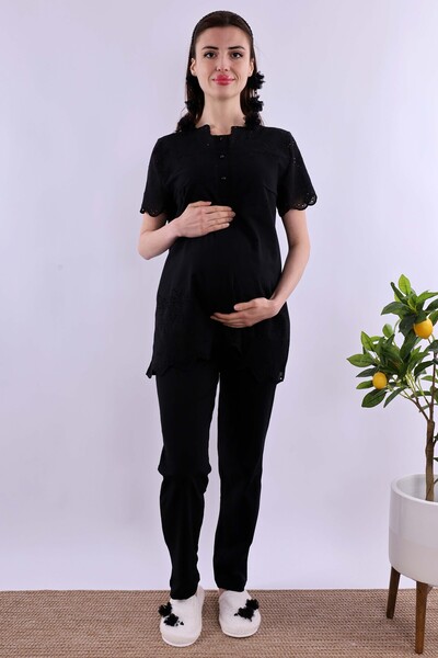 ByLohusa Effortt Black Scalloped Maternity Pyjama Set