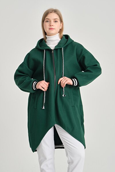 della moor Women's Green Italian Hooded Zippered Thin Coat