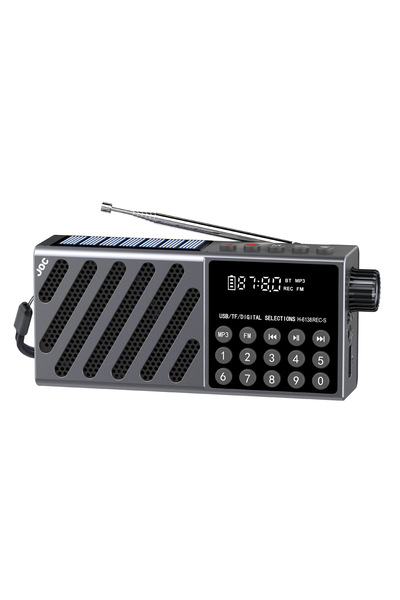OEM JOC-6138REC-S portable radio with solar charging, Bluetooth, USB, TF card and digital display, gray