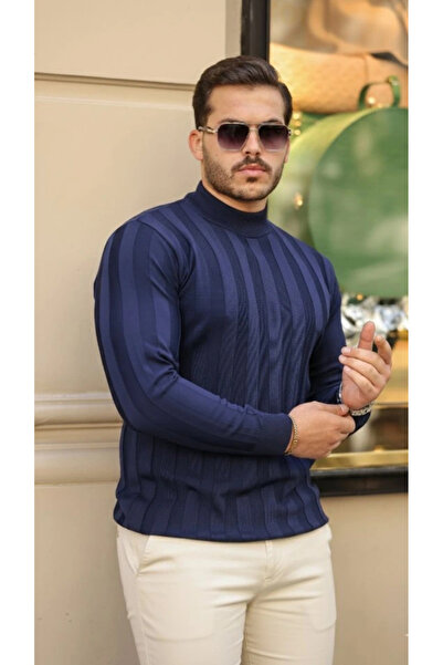 GENCULUS Men's Half Turtleneck Embossed Patterned Knitwear